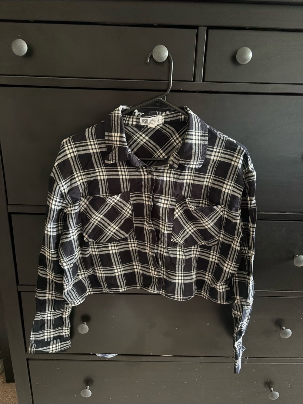 RSQ Black & White Plaid Cropped Flannel